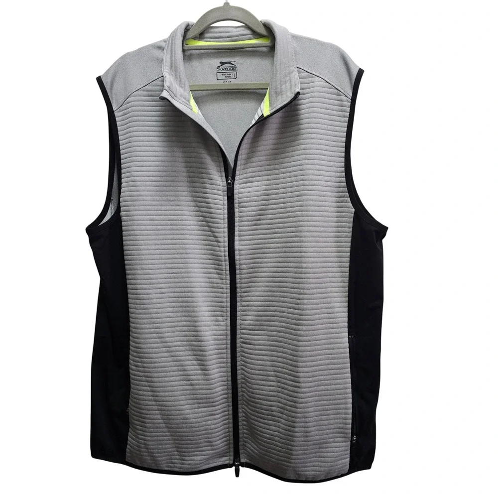 Slazenger Golf Mens Full Zip‎ Vest Grey Black Ribbed Performance Layer Large